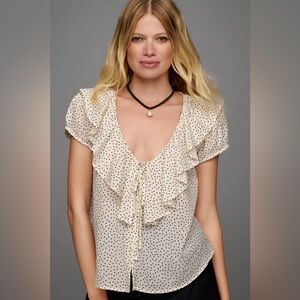 NWT Maeve Puff-Sleeve Ruffled Top
